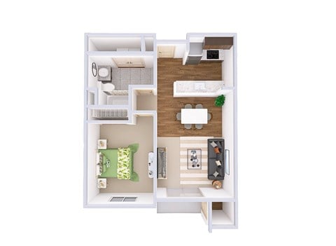 Floor plan for 1 bed, 1 bath, 652 sqft
